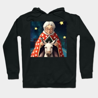 Old Lady on a Donkey with Stars Hoodie